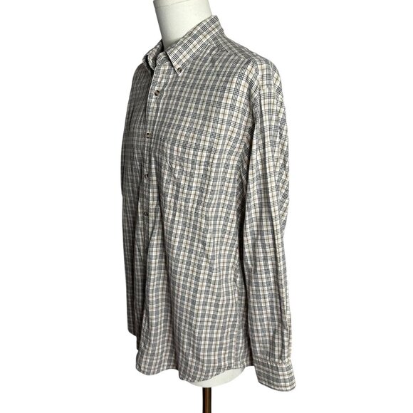 Covington Button Down Long Sleeve Shirt L Beige Black Plaid Pocket Cotton - Picture 3 of 6